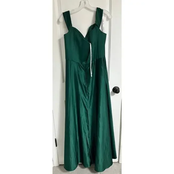 💚 David’s Bridal Satin Off-Shoulder Gown – Juniper Dream, Size 22 (NWT) 💚 - Picture 2 of 5